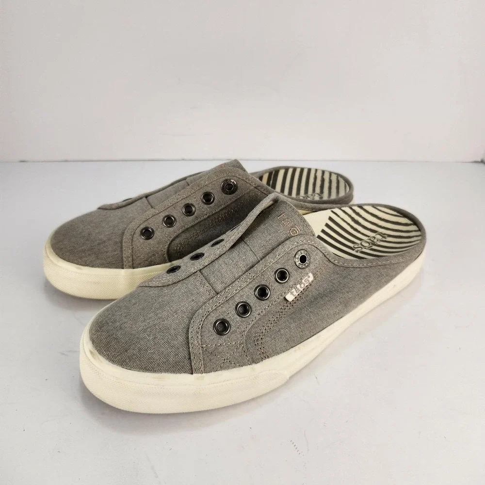 Taos EZ Soul Women's Size 9.5 Gray Wash Canvas Mule Slip On Sneakers Comfort